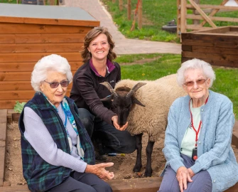 Allonsfield House Care Home residents engagement with Allonsfield therapy farm animals