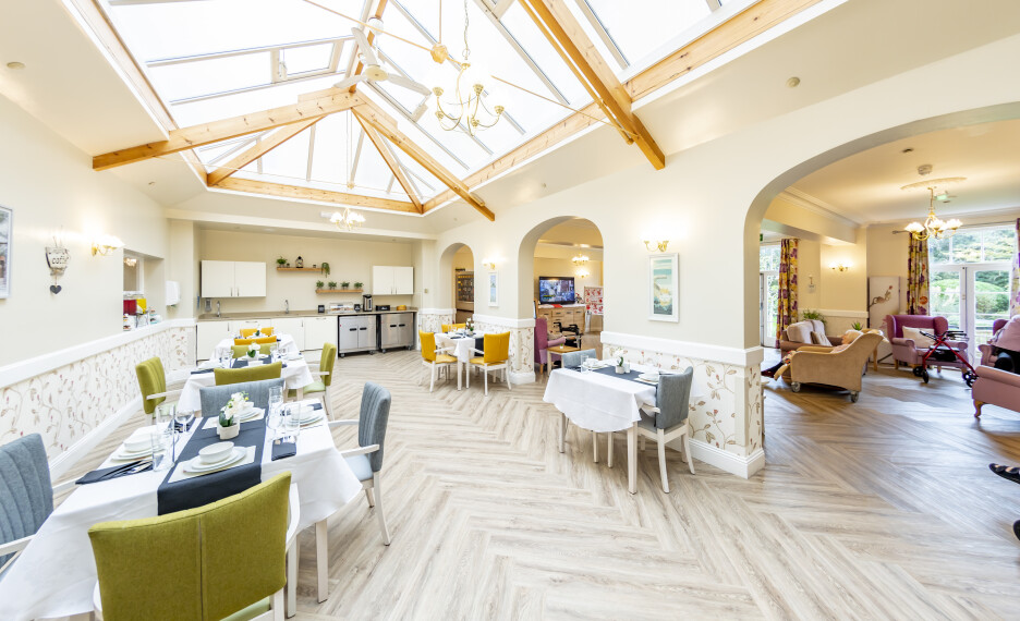 Take in the stunning view of the dining area at Queen Charlotte Luxury Nursing Home.