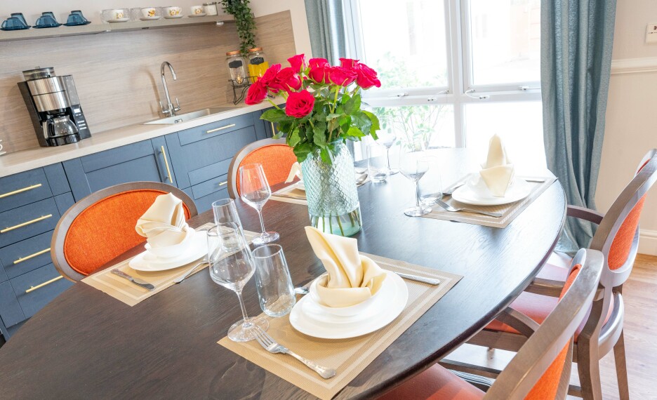 Take in the stunning view of the dining area at Timperley Luxury Residential Care Homes.